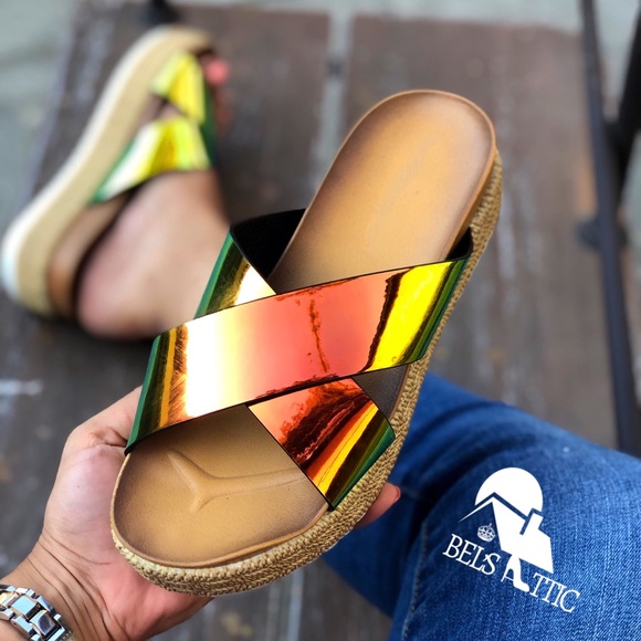 FINAL PRICE ♥️Holographic Neon Orange Sandals - Picture 3 of 8